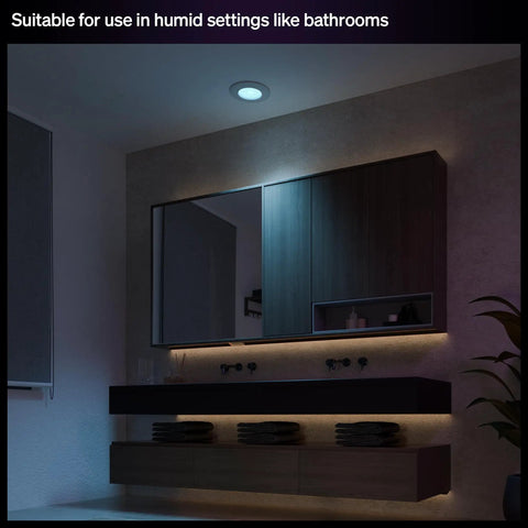 Top Shelf Smart Recessed Led Ceiling Light With Sleek Slim Downlight Providing Full Spectrum Daylight Tuning And Smooth Flush Fit Design for bathroom ambiance.