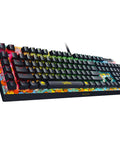 Next Level Gaming Setup Essential With Hella Tactile Green Mechanical Switches Featuring Officially Licensed Pokemon Graphics side view of keyboard with RGB lighting