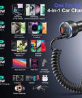 Kickass 65 Watt Type C Car Charger With Pd And Quick Charge Tech dual USB A and C ports for multiple devices in a car setup.