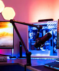 Adjustable 360 Degree Microphone Boom Arm With Stainless Steel Desk Mount Foldable Scissor Arm for radio studio setup.
