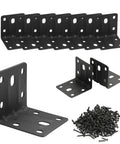 Heavy Duty Black L Brackets 2x2 Inch Steel Angle Supports Rock Solid Corner Braces Kit 10 Pack With 80 Screws Rust Free Furniture Hardware Built Tough For Any Weekend Warrior Build, showing matte black steel brackets and screws.