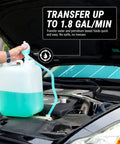 Person using Heavy Duty Manual Siphon Hand Pump For Water And Fuel Transfer Featuring Flexible Hose over a car engine.