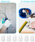 30pcs ceramic porcelain insulated wire caps for high-temperature connections; left shows wires before use, right shows a cap on a yellow wire.