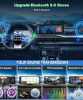Car interior with All In One Wireless CarPlay Screen For Cars, showing 10.26 Inch 4K front dash cam and Bluetooth 5.0 stereo.