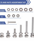 304 Stainless Steel Hex Bolt And Nut Assortment Kit With Lock And Flat Washers, 180 Pieces, 1/4-20 Thread