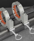 65mm Opening Industrial Bridge Cable Guide Pulley With Smooth Roller And 330 Degree Adjustable Clamp For Wiring Construction And Electrical Installations Worksite Ready Pro Grade Heavy Duty Corrosion Resistant Cable Pulley System, side view on beam