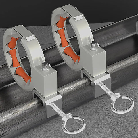 65mm Opening Industrial Bridge Cable Guide Pulley With Smooth Roller And 330 Degree Adjustable Clamp For Wiring Construction And Electrical Installations Worksite Ready Pro Grade Heavy Duty Corrosion Resistant Cable Pulley System, side view on beam