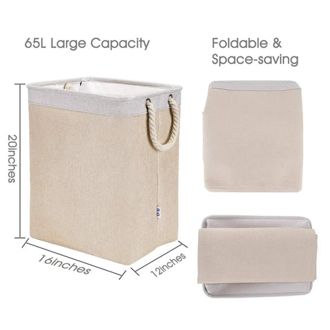 Stand Up Laundry Hamper With Handles And Built In Liner Two Pack Collapsible Laundry Basket showing foldable and space-saving design
