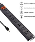 Rack Mount PDU With Eight Wide Spaced Outlets And 600J Surge Protection 15A 125V 1U Power Strip For Server Rooms, ABS material