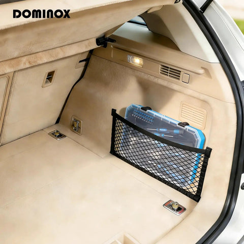 25 Piece General Household Tool Set With Plastic Storage Toolbox placed in car trunk's net storage.