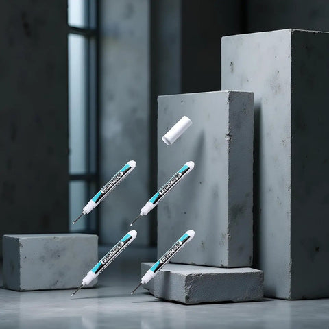 Top Shelf White Permanent Markers Quick Dry Oil Based Ink For Metal Glass Wood Built Tough Industrial And Craft Projects Smooth Writing Long Nozzle Nailed Every Job on gray concrete display.