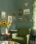 Living room with Removable Peel And Stick Wallpaper In Rich Dark Green For Walls Or Cabinets Self Adhesive Textured Solid Color