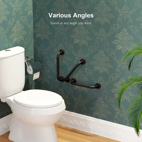 12 Inch Anti Slip Shower Grab Bar In Antique Brass, Knurled Safety Hand Rail, mounted beside toilet, concealed wall mount
