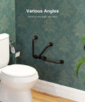 Two Pack 12 Inch Anti Slip Shower Grab Bars In Oil Rubbed Black Bronze And Antique Brass Finish, installed near toilet as safety handrails