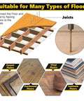 Illustration of joists with screws for Wood Floor Repair Kit For Under Carpet Squeak No More with 5 tools and 50 screws DIY fix.