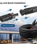 10 AWG 10 Ft Solar Panel Extension Cable With Waterproof Male And Female Connectors, coil of PV wire beside rooftop panels