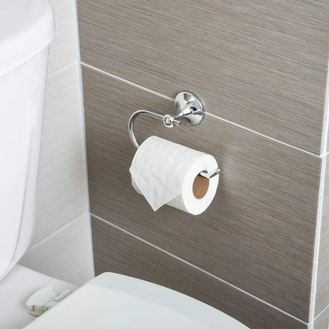 Polished Chrome Toilet Paper Holder With Standard Euro Mount Durable Zinc Alloy Construction 7 Inch Width And One And Three Quarters Inch Projection