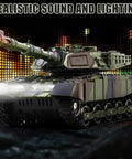 2.4G RC Battle Tank Set For Kids And Adults, Realistic 1/28 Military Tank With Sound And Lights under colorful lighting