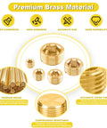Brass NPT Pipe Plugs Kit 16-Piece, 5 Sizes 1/8 1/4 3/8 1/2 3/4 Inch, Internal Hex Countersunk Male Thread Pipe Plug Set