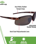 Brown Mirror Safety Glasses With Scratch Resistant Frameless Design For All Day Comfort Rubber Nosepiece Dual Mold Temple Grips