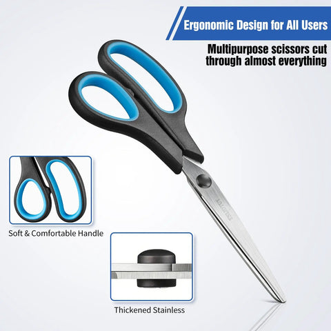 Three Pack Heavy Duty All Purpose Scissors Set With Stainless Steel Blades And Ultra Sharp Edges Ergonomic Comfort Grip Handles For Office Home School Sewing And Crafts Ideal For Paper Cardboard Fabric And More, 8.5-inch handle view