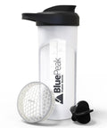Dual Mixing Protein Shaker Bottle 28 Oz with Ball Mixer and Grid, BPA Free, Leak-Proof in White and Black, includes grid and ball