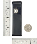 Recording Module In Black Enclosure With Dual Mode Selector Plug And Play Light Mode Or Motion Mode For Auto Display Activation By Walk By Motion Sensor Ideal For Retail Displays And Light Triggered Projects. black enclosure with USB port beside ruler and coin
