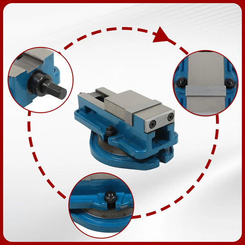 Heavy Duty 2 Inch Mill Vise With Killer Precision Grip and Smooth 360 Degree Swivel Base, showcasing cast iron body and adjustable jaw.