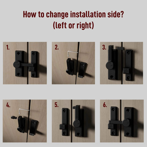 Instruction steps for installing Heavy Duty Sliding Barn Door Latch With 90/180 Degree Universal Operation, Privacy Lock For Bathroom Bedroom Garage And Cabinets
