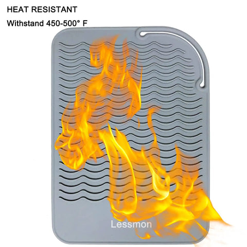 Heavy Duty Heat Resistant Mat For Curling Irons And Hair Styling Tools 11 Inch By 7.5 Inch Silicone Counter Pad with flames