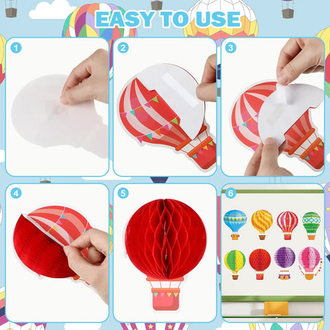 Assembly instructions for Dream Big Bulletin Board Set 66 Pieces with Hot Air Balloons Cloud Borders 3D Honeycombs.