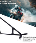 Beefy Heavy Duty Solid Steel Motorcycle Triangle Stand For Dirt Bikes 80-500cc with a rider in action background
