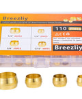 Essential 110 Piece Brass Compression Sleeve Ferrule Kit For Quarter To One Half Inch Tubing with assorted brass sleeves