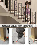 Legit Top Shelf Black Wrought Iron Handrails built tough for steps; ground mount installation shown with screw kits.