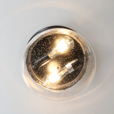 11 Inch Black Seeded Glass Flush Mount Ceiling Light With Drum Shade Dope Modern Farmhouse Style Two Light Fixture installed