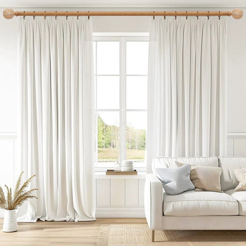 Wood Curtain Rod 1 Inch Diameter Adjustable 30 To 88 Inches Heavy Duty Rustic Farmhouse Drapery Rod With Boho Imitation Wheat Pattern Finials