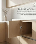 Open cabinet with 4 pack stainless steel 180 degree hidden cabinet hinges for frameless doors installed.