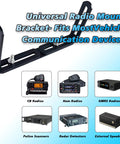 Adjustable Universal Car CB Radio Mount Bracket For Ham Transceivers And Scanners, shown with compatible devices