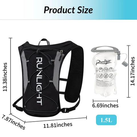 Hydration Running Vest For Men And Women With 1.5L Water Bladder Breathable Adjustable Backpack And Reflective Night Safety Strips