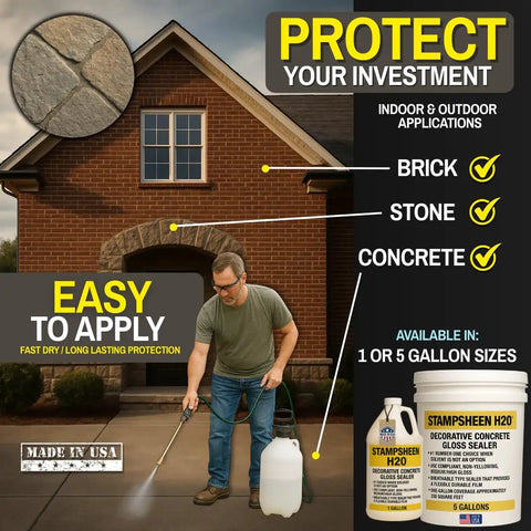 Heavy Duty Water Based Acrylic Concrete Sealer Featuring Dang Solid Medium Gloss And Low Voc Formula For Driveways And Patios Non Yellowing Indoor Outdoor Masonry Coating Easy Apply Five Gallon Tub application process.