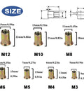 860 Piece Metric Rivet Nut Kit with Case, M3-M12 zinc plated carbon steel flat head threaded nuts size chart illustration