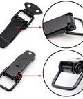 Close-up of 12 Pack Black Toggle Latches Stainless Steel Spring Lock Clasp Buckle Latch with screws, 75mm length.
