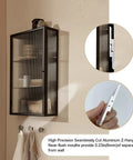 Heavy Duty 2 Inch Aluminum French Cleat Picture Hanger Kit With Hardware For Artwork, Mirrors, Whiteboards, Cabinets, Invisible Mounting System, Holds Up To 30 Lbs Per Pair, Includes 2 Pairs, showing mounted glass cabinet and close-up of cleat.