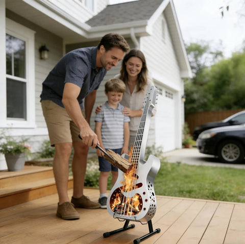 Family enjoying Stainless Steel Wood Burning Fire Pit With Stand And Carry Bag Portable Outdoor Heater on patio