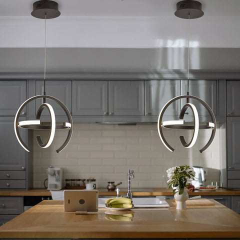 Kitchen view with Matte Black Pendant Light Fixture For Kitchen Island LED Chandelier Dimmable Adjustable Metal Ceiling Hanging Lamp