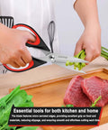 Person using Heavy Duty Kitchen Scissors Set Eight And A Half Inch Two Pack Stainless Steel Shears for slicing green onions