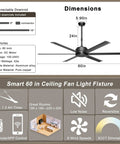 60 Inch Ceiling Fan No Light With Remote And App Control Quiet DC Motor Indoor Outdoor Ceiling Fan For Patio Garage Shop Industrial Aluminum Blades In Black.