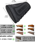 Buffalo Hide Leather Waxed Canvas Recoil Reducing Pad For Buttstock Extension And Cheek Rest With Rifle Shell Holder Fits.22LR.22MAG.17HMR with dimensions and fit guide