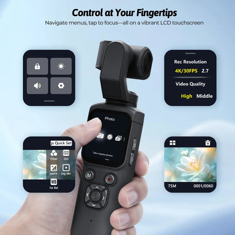 4K Vlogging Camera For YouTube And Social Media Ultra Portable 75MP Pocket Digital Camera With 330 Degree Rotating Gimbal Lens display