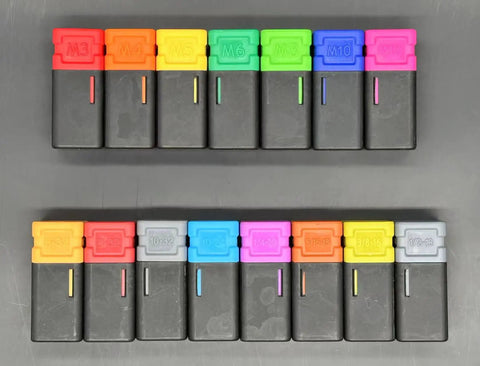 Color-coded mandrels from Pro Grade 16 Inch Rivet Nut Tool Kit With 15 Metric And SAE Mandrels, 236 Assorted Rivet Nuts, Heavy Duty Carrying Case